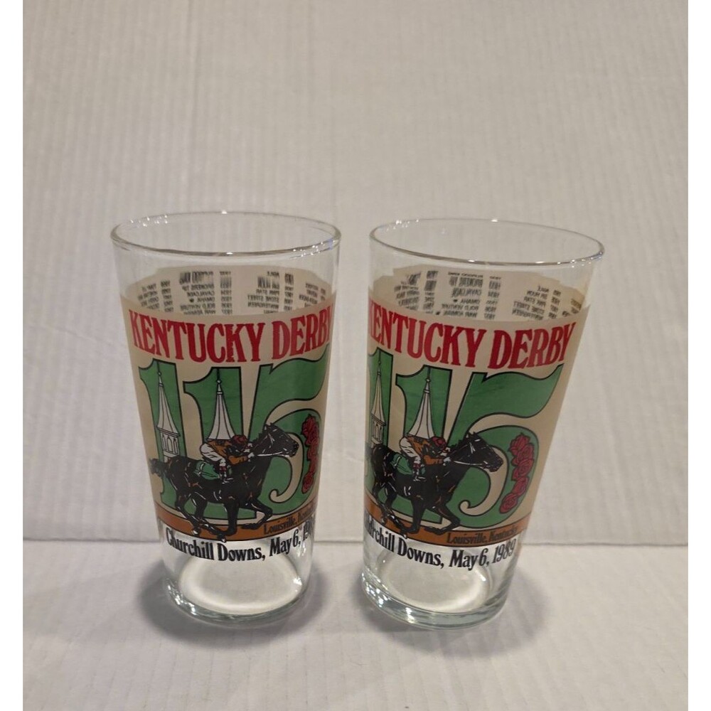 1989 Kentucky Derby 115th Souvenir Churchill Downs Mint Julep Glasses - Set of 2